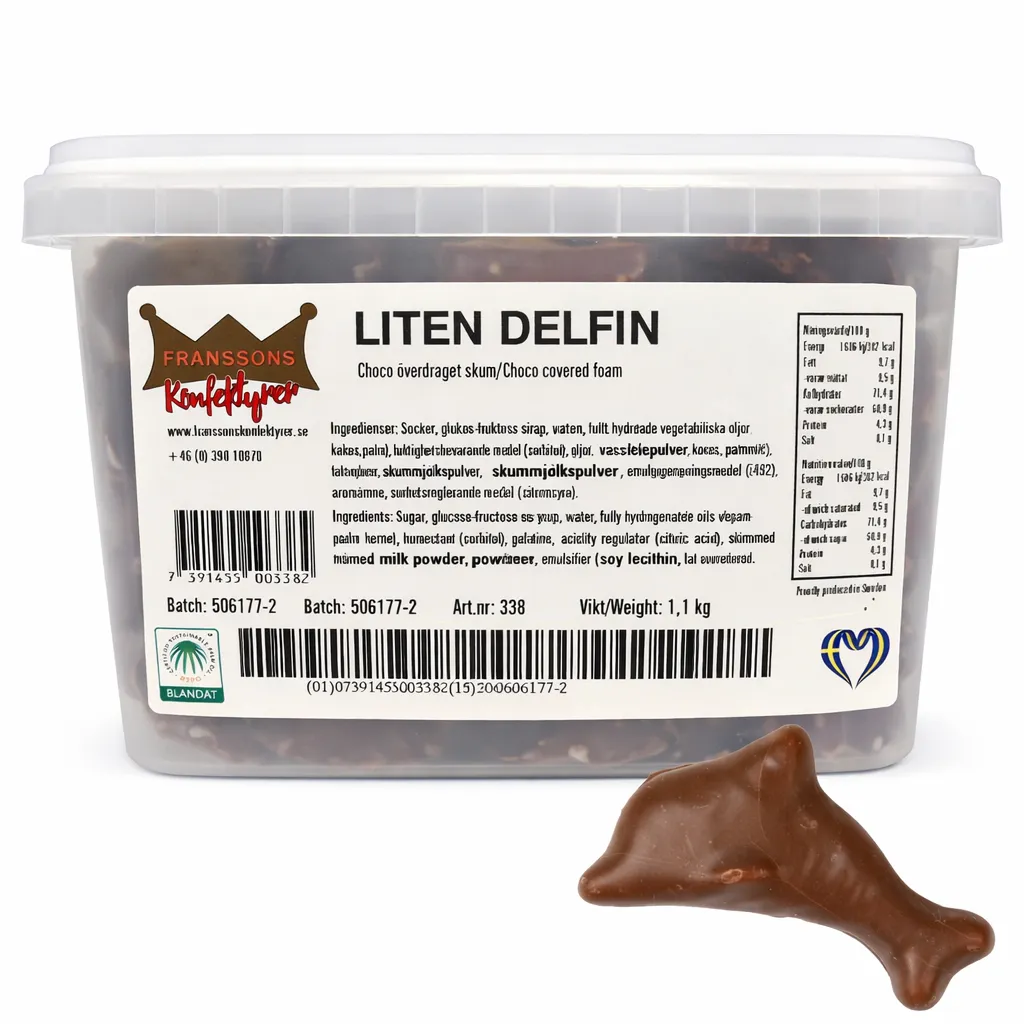 Lille Delfin Choko Overtrukket Skum (50 g)